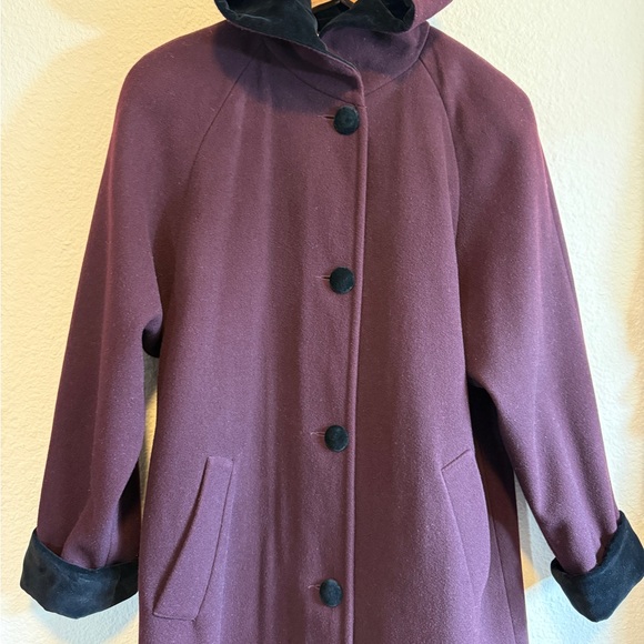 Vintage Jacqueline Ferrar 100% Wool Hooded Coat – Burgundy – Size 10 - Picture 4 of 8